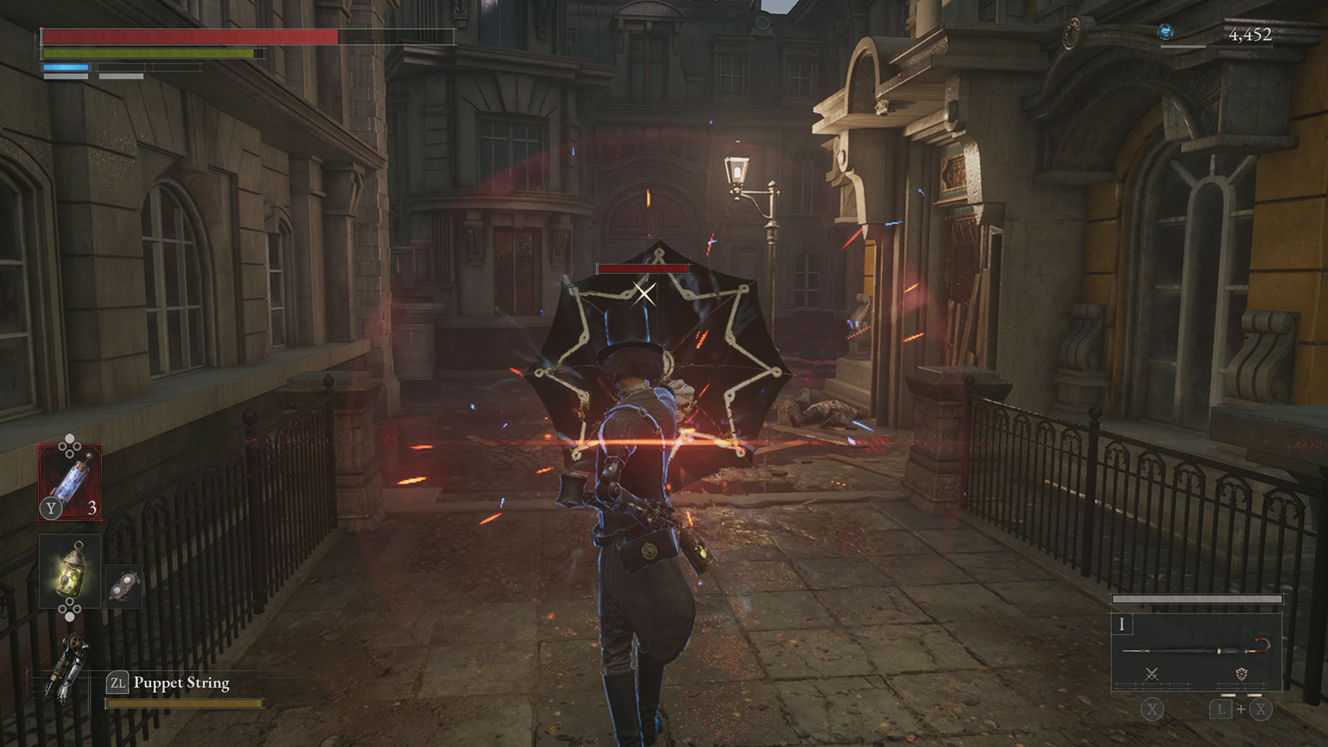 Lies of P: Complete Edition screenshot in which the protagonist uses an umbrella-like weapon