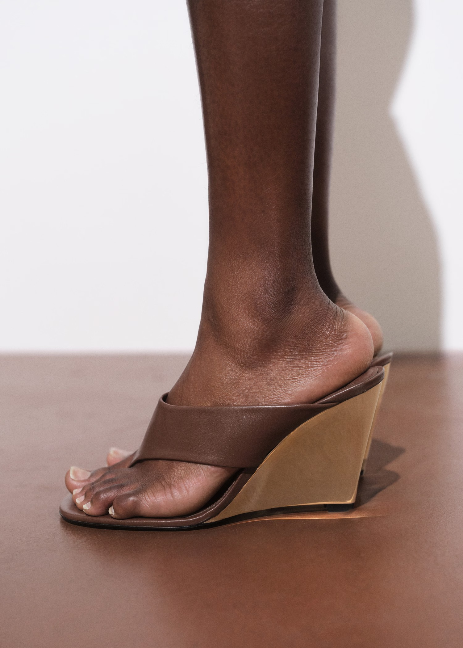 MANGO, Leather Wedge Sandals With Contrast