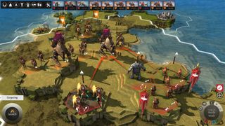 Los mejores 4X juegos: en Finless Legend, un ejército con una vanguardia de Golem se enfrenta a una línea de batalla organizada compuesta de cavalía bestia