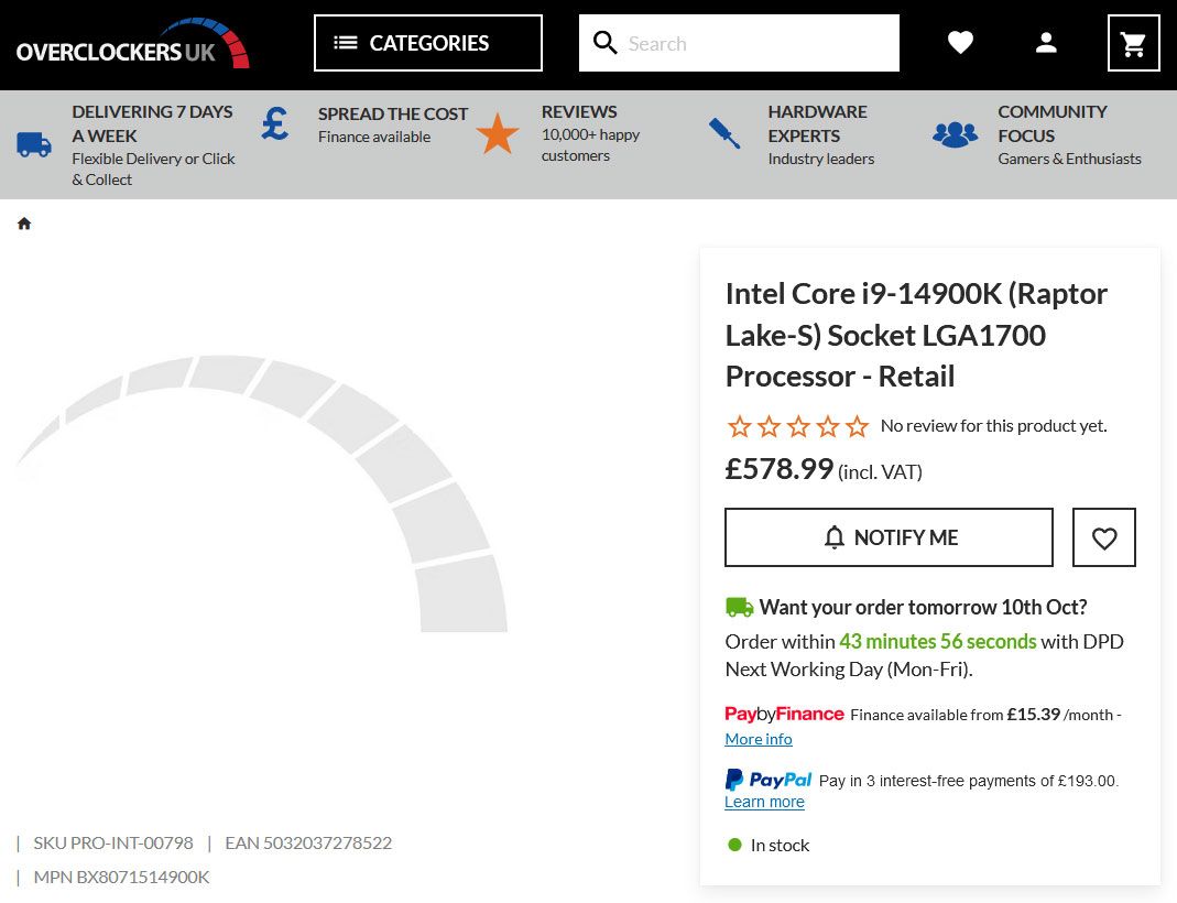 Intel Core i9-14900K listing