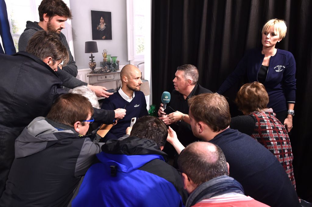Tom Boonen was in demand from the press at the screening and team presentation
