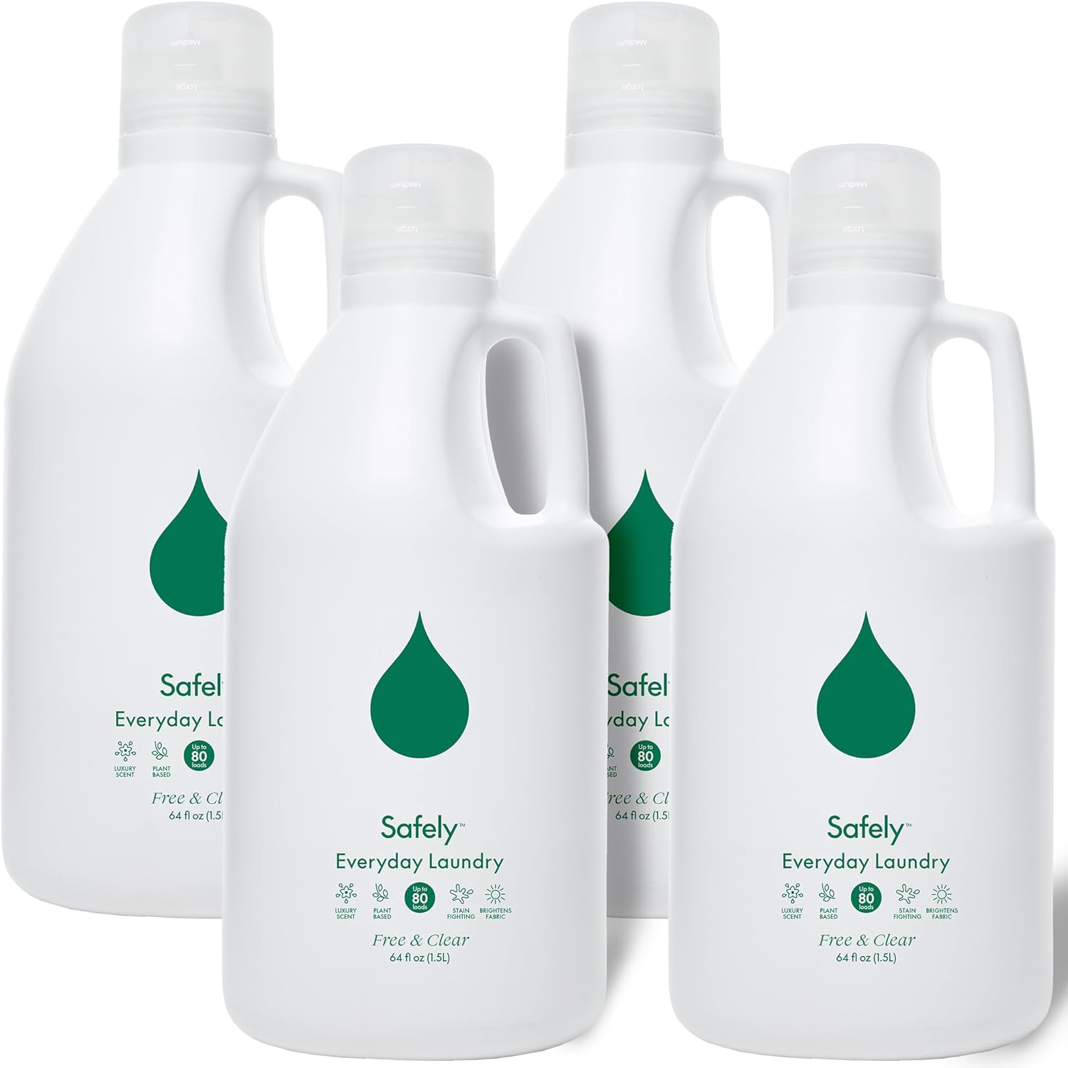 Safely Everyday Laundry Detergent Liquid Soap,free &amp;amp; Clear 4 Pack&amp;ndash;plant Powered,highly Concentrated-Fight Stains &amp;amp; Wash Away Dirt, Impurities While Preserving Colors, Gentle on Skin, 64 Fl Oz Each