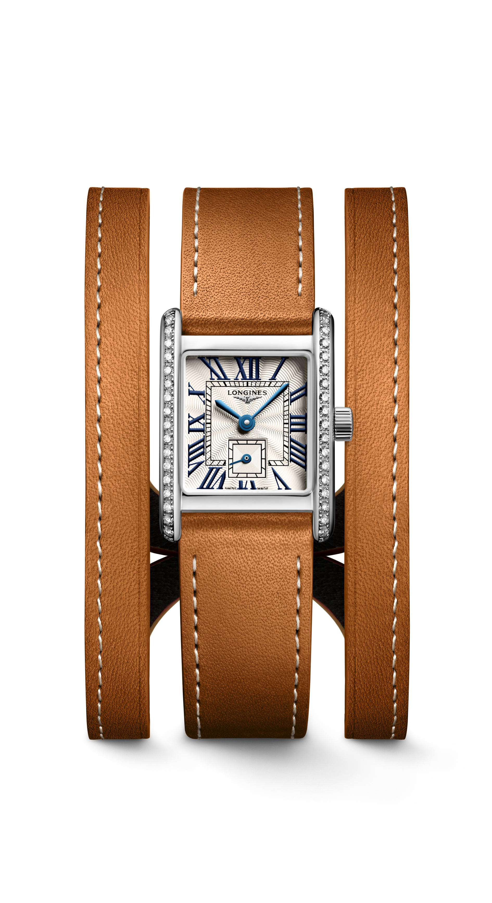 Longines gold double-strap watch with rectangular face