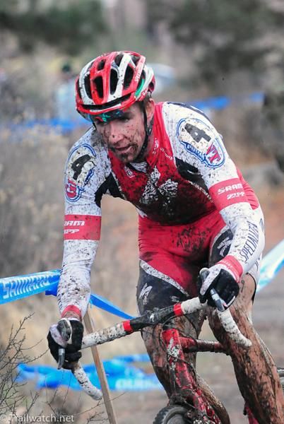 Todd Wells (Specialized) with a significant gap in the woods.