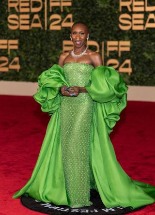 Cynthia Erivo in a green dress