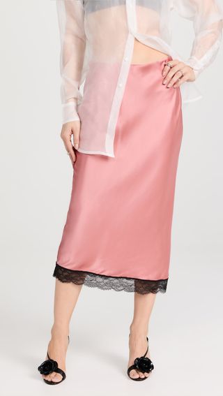 High Rise Satin Skirt With Lace Detail