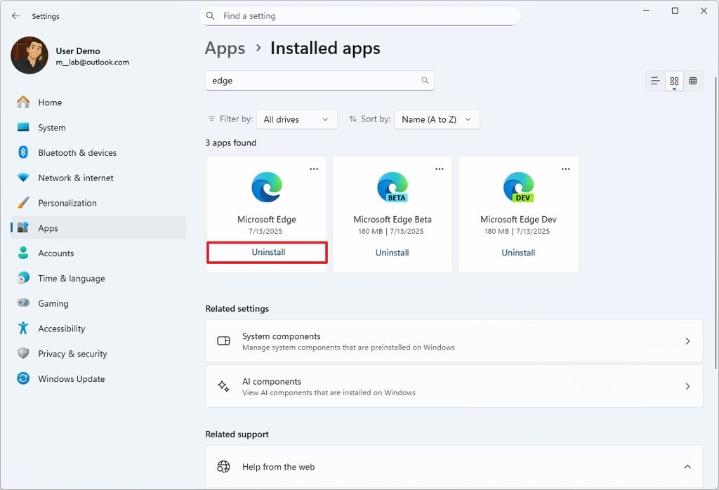 Windows 11 uninstall Edge