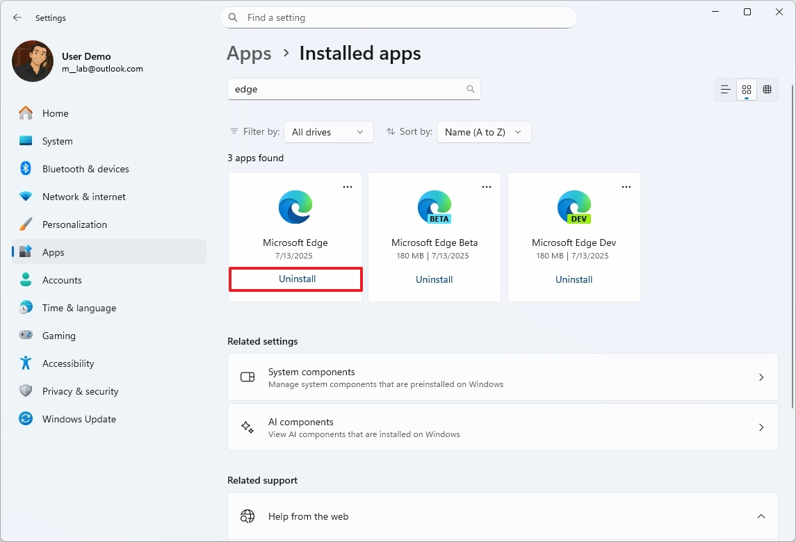 Windows 11 uninstall Edge
