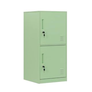 A green two-tier locker