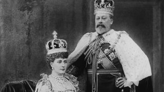King Edward VII (1841 - 1910) with his consort Queen Alexandra (1844 - 1925) in London on the day of his coronation, 9th August 1902.