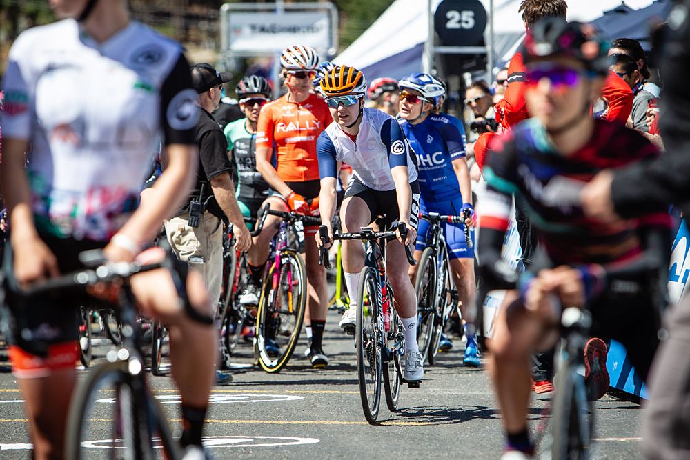 Megan Guarnier of The United States and USA Cycling National Team rolls to the start line for stage 2 of the Amgen Tour of California Women's Race