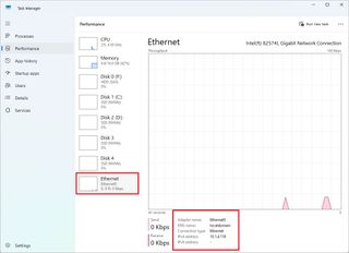 Task Manager view network configuration