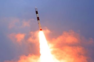 India's Polar Satellite Launch Vehicle (PSLV-C49) lifts off from the Satish Dhawan Space Center on Nov. 7, 2020, carrying the EOS-1 Earth observation satellite and nine secondary payloads.