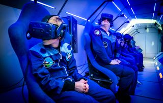 Children and adults alike get to experience the "overview effect" — the emotions upon seeing Earth as a blue marble from space — while taking part in the virtual reality show run by SpaceBuzz.