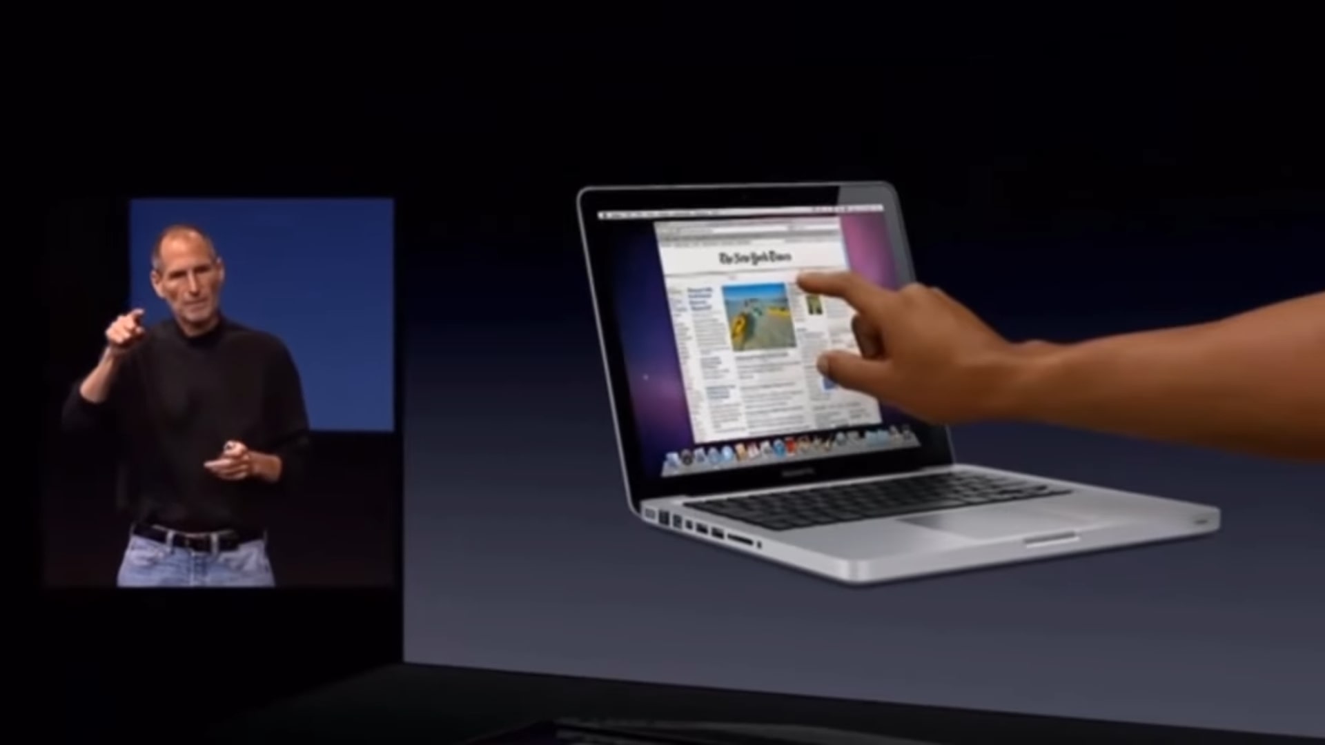 Steve Jobs explaining his opposition to the idea of a touchscreen MacBook.