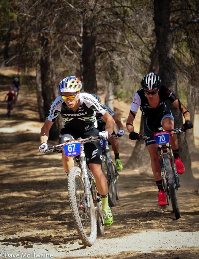 Marco Aurelio Fontana (Cannondale Factory Racing) gets to the top of the ridge first on lap one