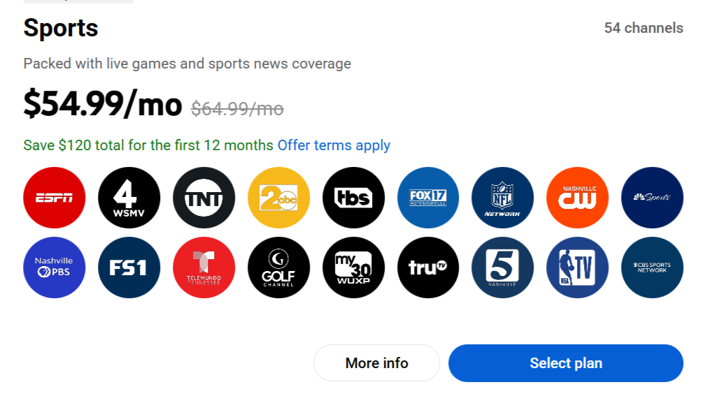 YouTube TV's Sports plan