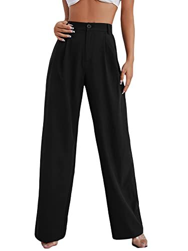 MakeMeChic Women's High Waisted Pockets Work Office Palazzo Wide Leg Pants Black A M