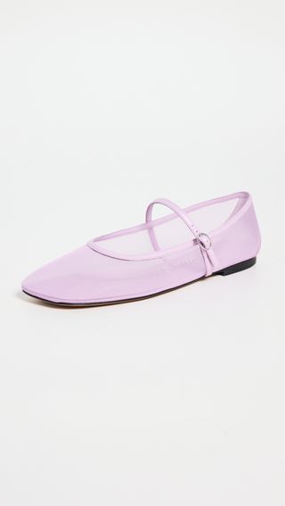 Sepatu Flat Mary Jane Jaring ungu