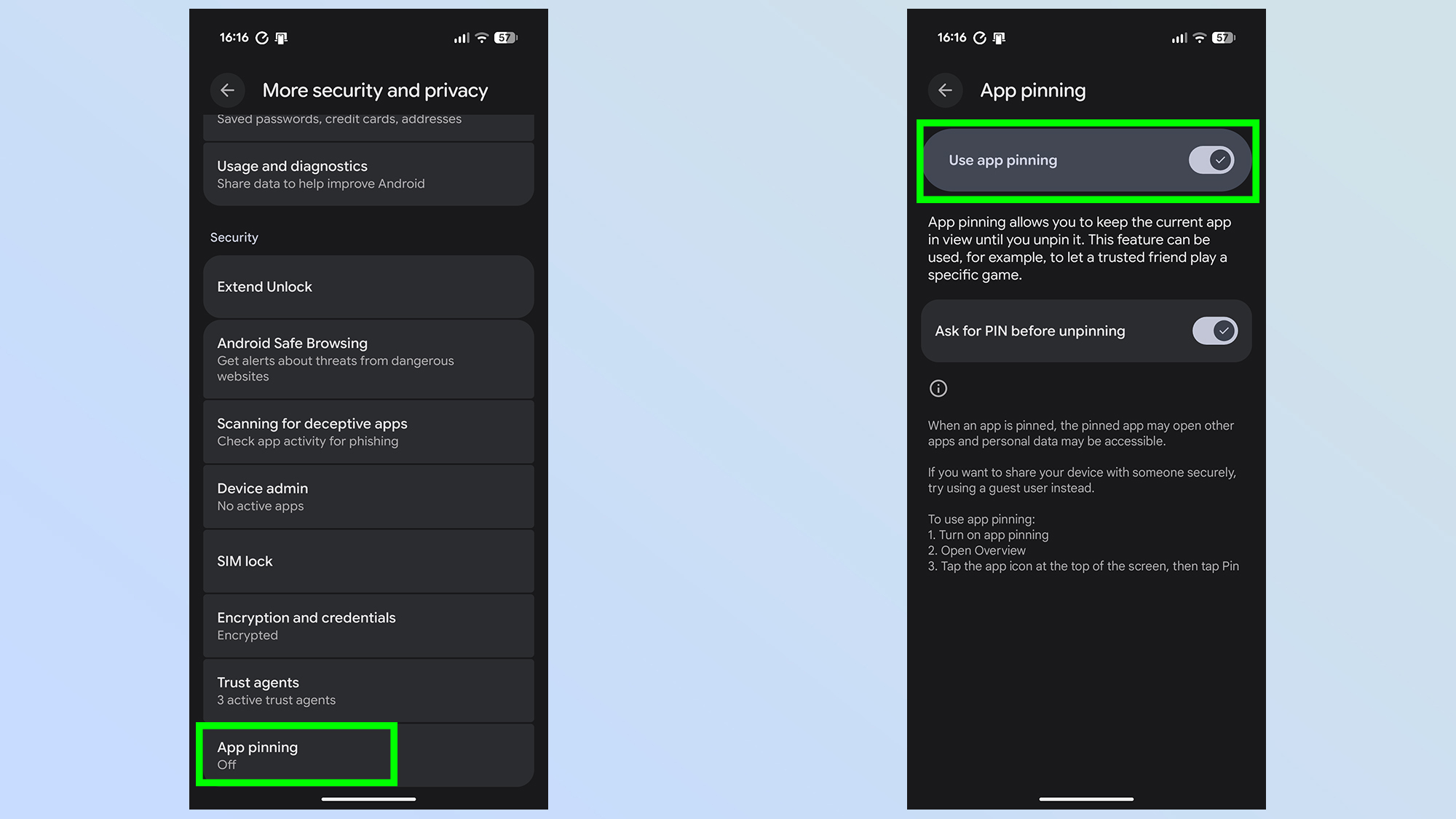 how to pin apps on android 