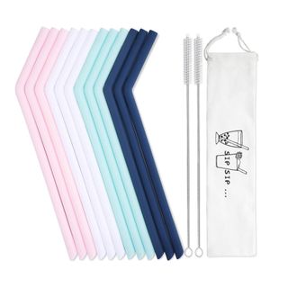 Hiware 12 Pcs Reusable Silicone Drinking Straws with Travel Case