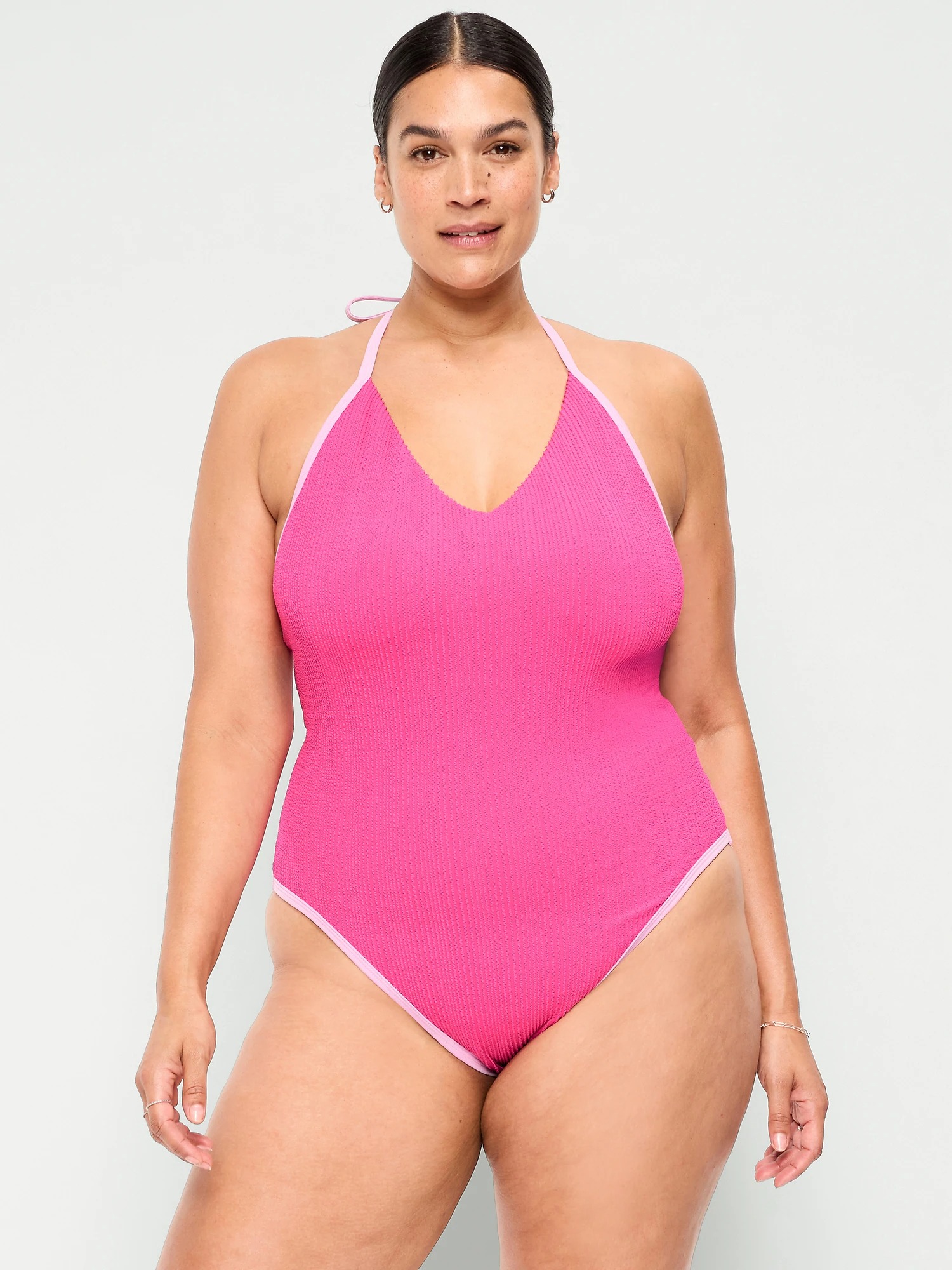 Old Navy Ribbed V-Neck Halter One-Piece Swimsuit.