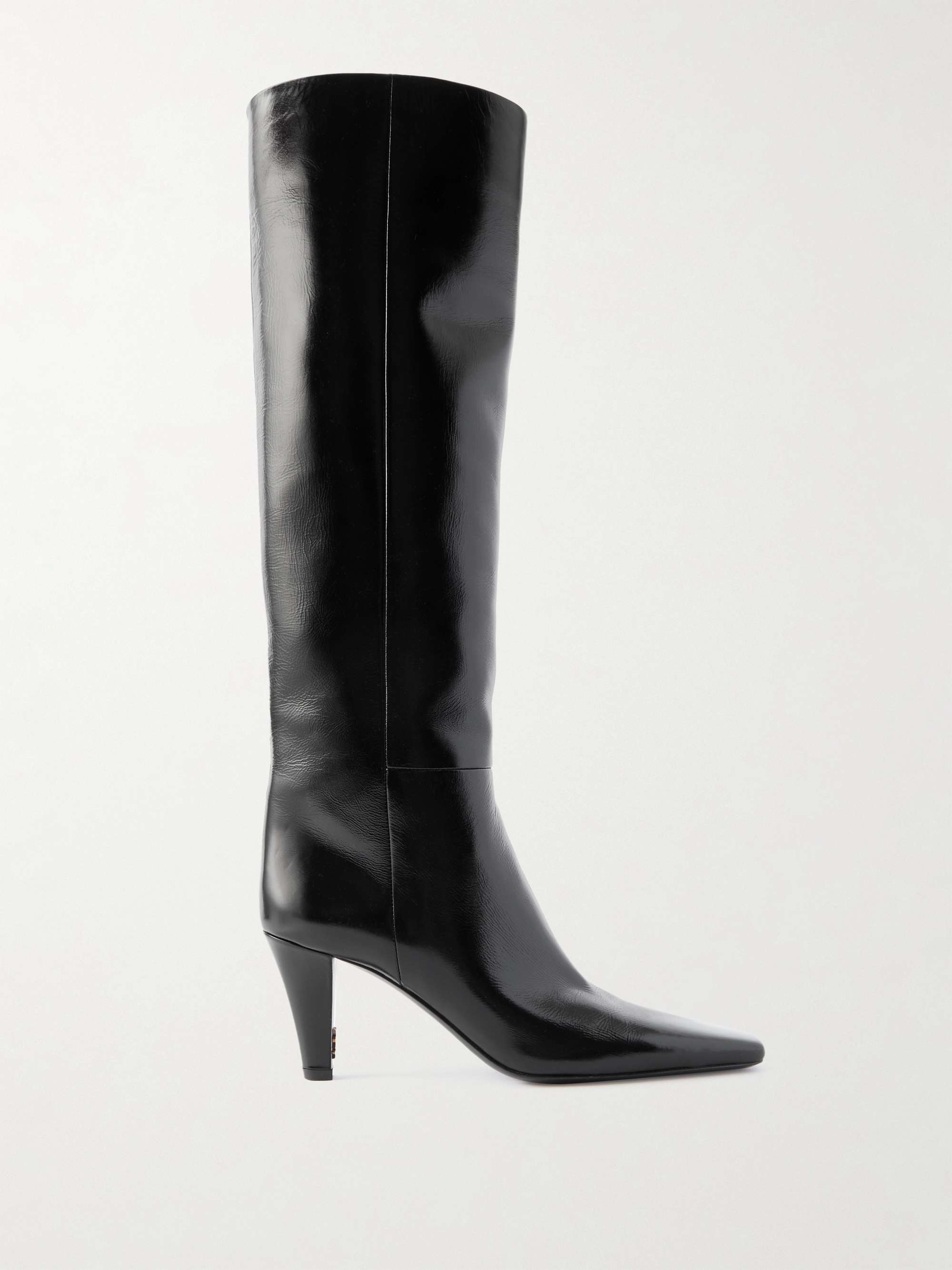 SAINT LAURENT Jill Glossed-Leather Knee Boots