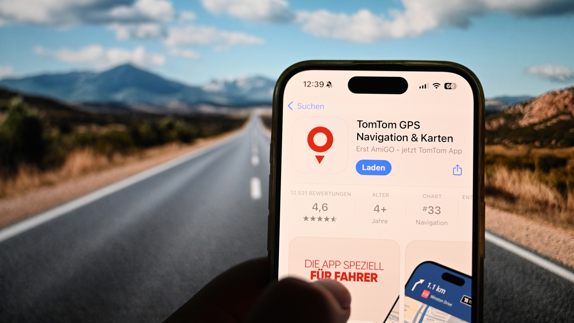 tomtom go in the app store in front of a road