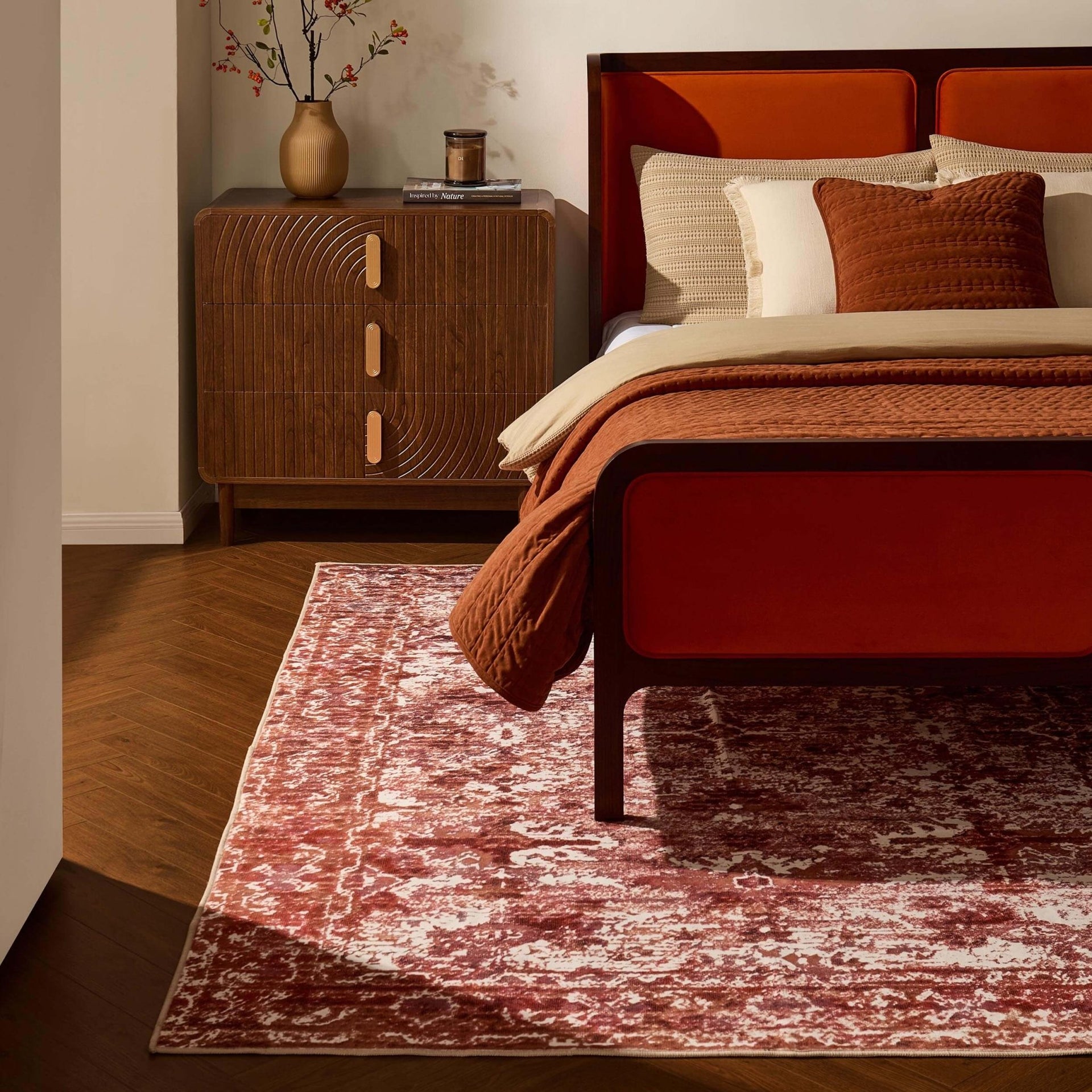 Zahra Persian Style Machine Washable Rug - Burnt Orange