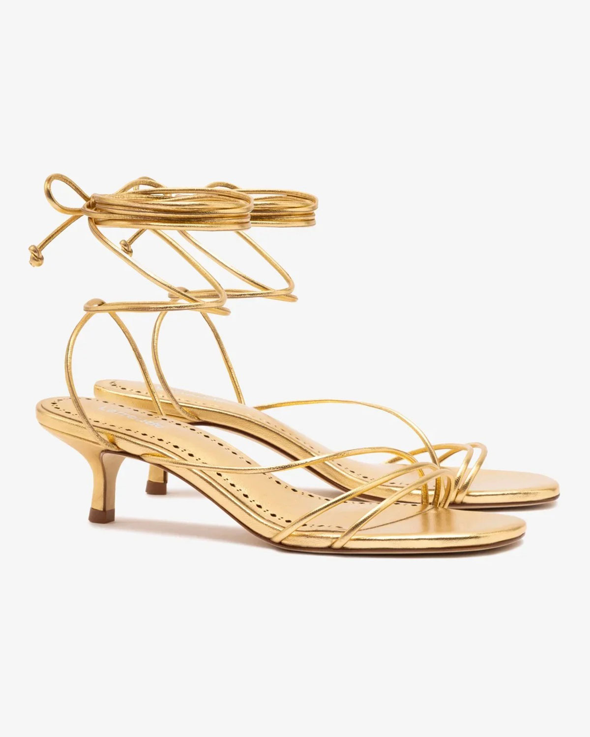 Larroudé, Sara Sandal in Gold Metallic Leather