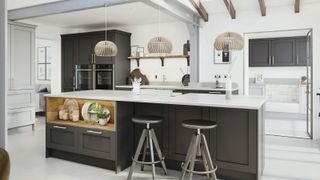 open plan grey and white kitchen design