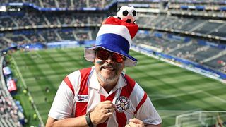 Paraguay fan in football hat at FIFA World Cup 2026 Group D match between USA and Paraguay at LA Stadium on June 12, 2026 in Los Angeles, California. (Matt McNulty - FIFA/FIFA via Getty Images)