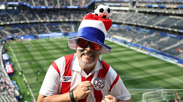 Paraguay fan in football hat at FIFA World Cup 2026 Group D match between USA and Paraguay at LA Stadium on June 12, 2026 in Los Angeles, California. (Matt McNulty - FIFA/FIFA via Getty Images)