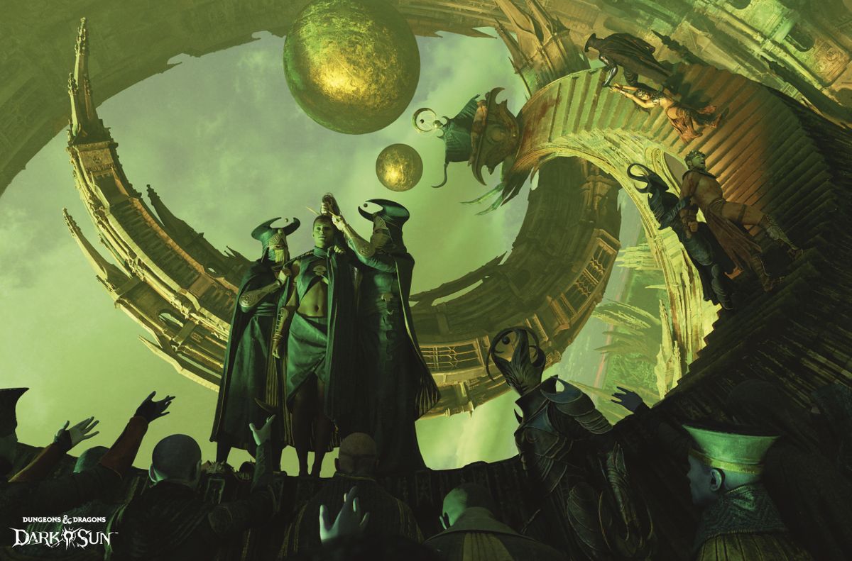 A man in robes is crowned amidst a mind-bending set of stairs