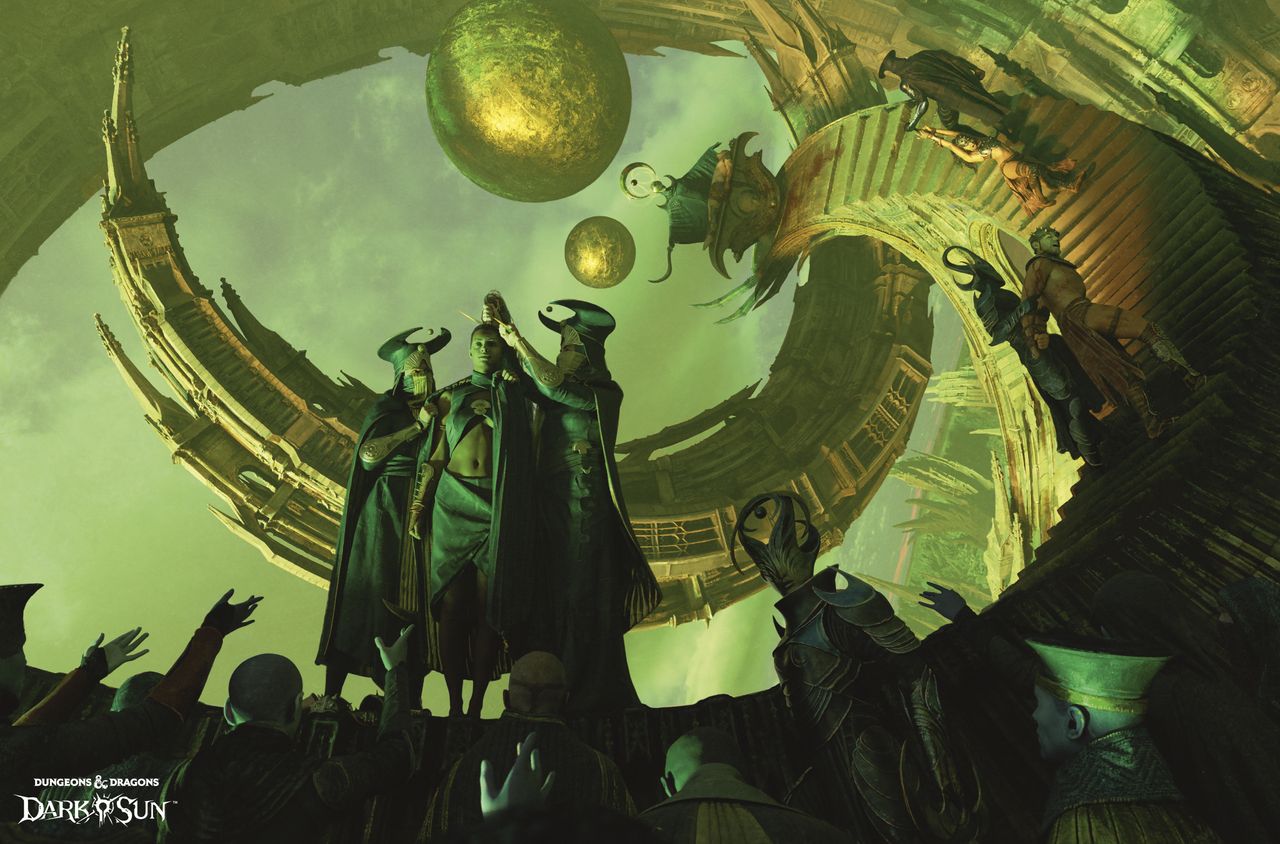 A man in robes is crowned amidst a mind-bending set of stairs