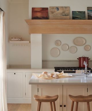 neutral kitchen with rustic wood elements and coastal decor