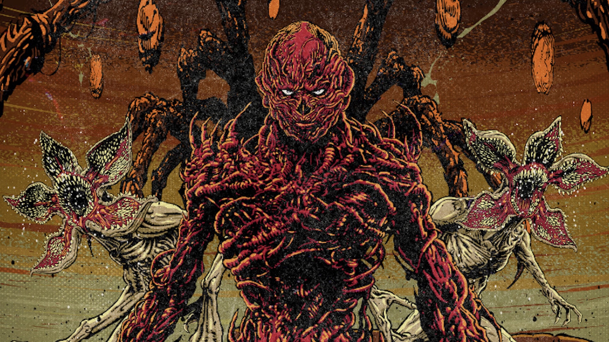 Illustrated poster of Stranger Things' Vecna and Demogorgons for 2026 Halloween Horror Nights