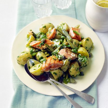 New Potato and Grilled Salmon Salad with Dijon and Parsley Dressing Recipe-woman and home