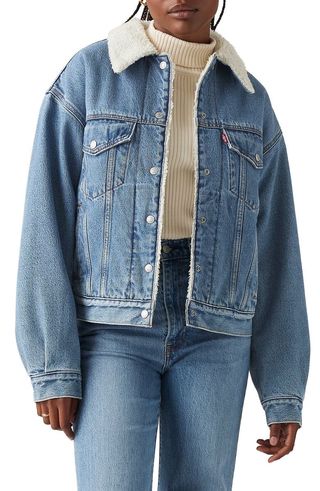 '90s Faux Shearling Lined Denim Trucker Jacket