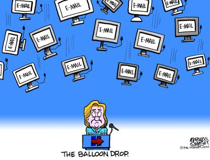 Political cartoon U.S. balloon drop DNC emails Bernie Sanders