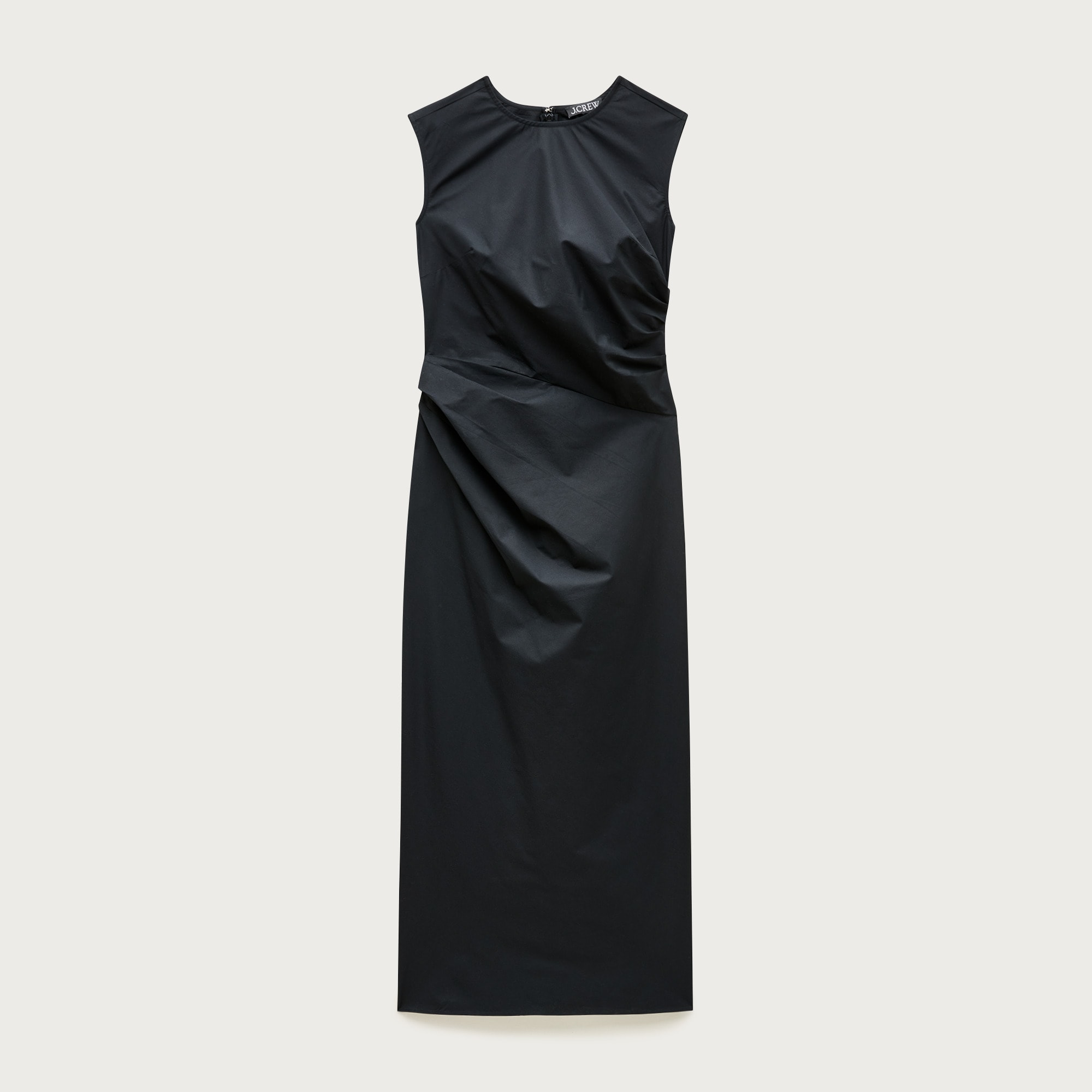 Ruched Midi Dress in Stretch Cotton-Blend Poplin