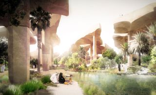 A view of the Oasis, from Heatherwick's Al Fayah Park in Abu Dhabi. The project became realised after a demand for more public space and park areas within the bustling city