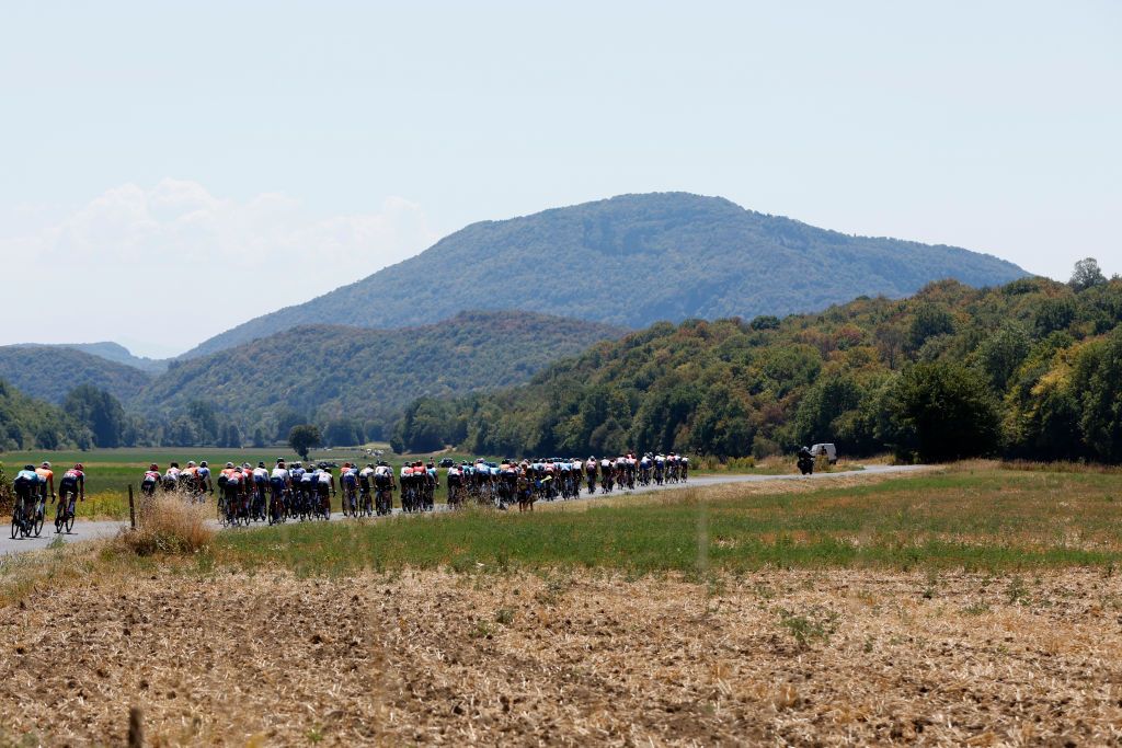 LAGNIEU FRANCE AUGUST 10 A general view of the peloton competing during the 34th Tour de lAin 2022 Stage 2 a 144km stage from SaintVulbas to Lagnieu TDA22 on August 10 2022 in Lagnieu France Photo by Bas CzerwinskiGetty Images