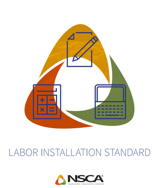 The green, orange, and yekllow logo for the NSCA Labor Installation Standards guide.