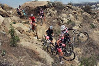 Racers trying to negotiate the new technical singletrack at Fontana