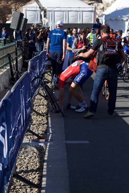 Marcel Kittel takes a quick sit down after the stage