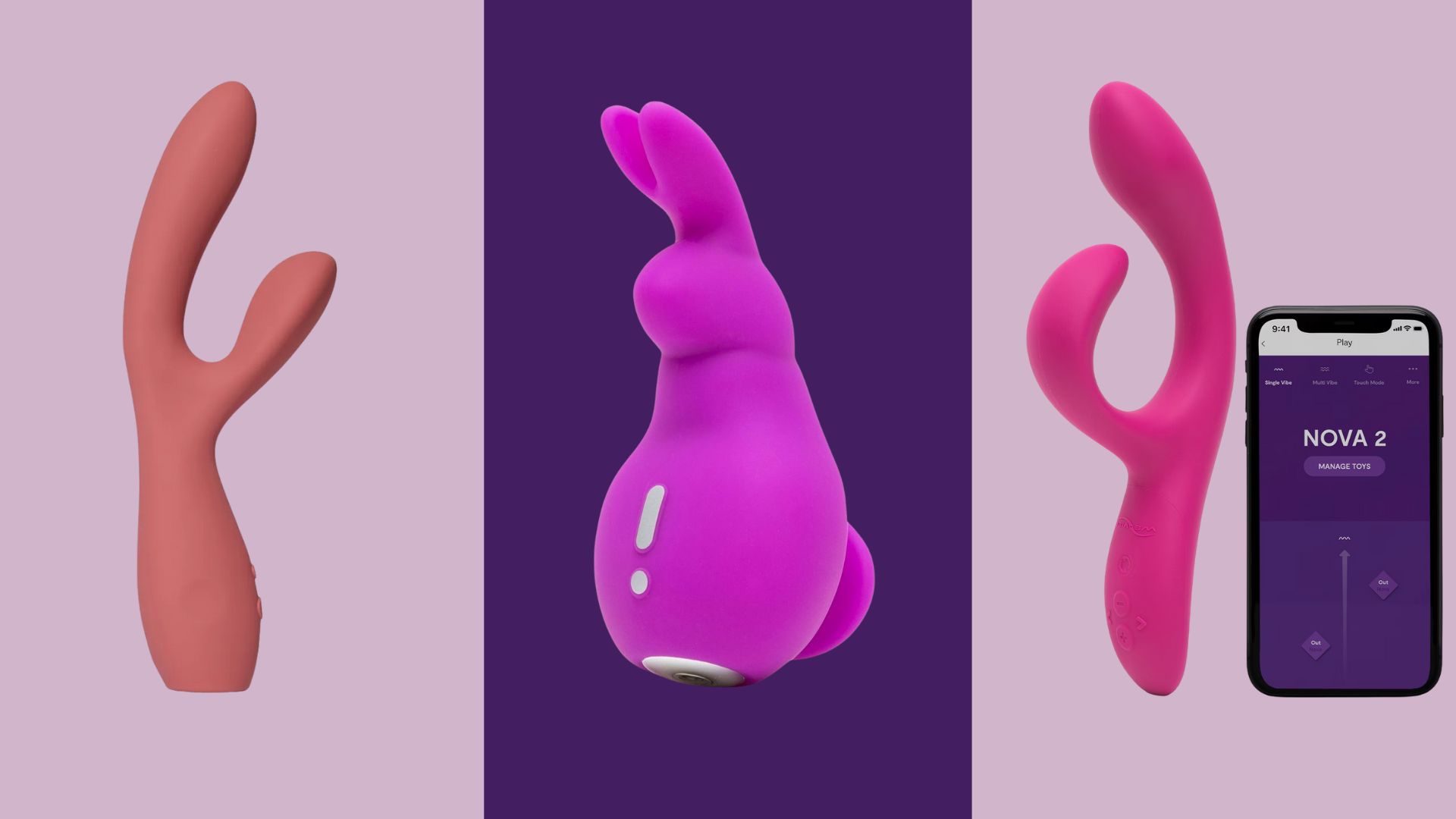 Three of. best rabbit vibrators (L-R): The Artist, Happy Rabbit Mini Ears and We-Vibe Nova 2