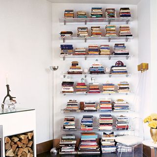 room with open book shelf