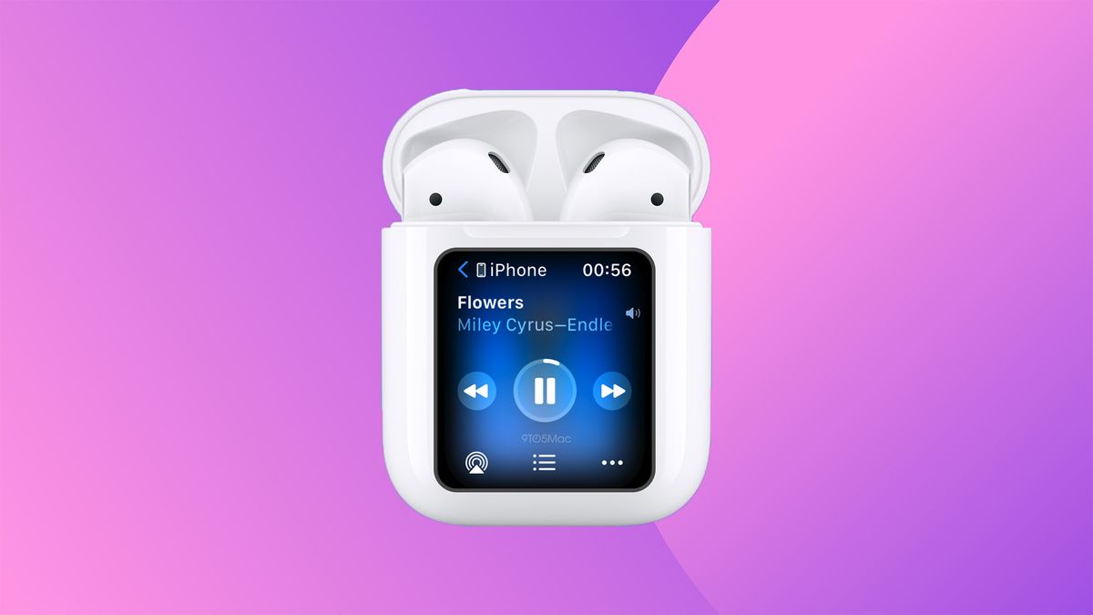 Mockup of AirPods with a screen