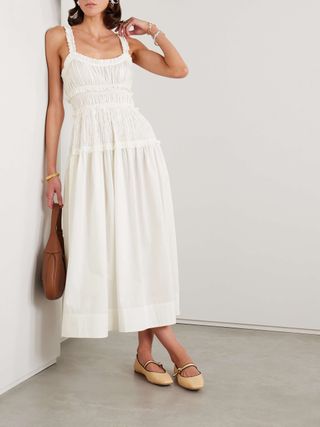 Marianne Shirred Organic Cotton-Poplin Midi Dress